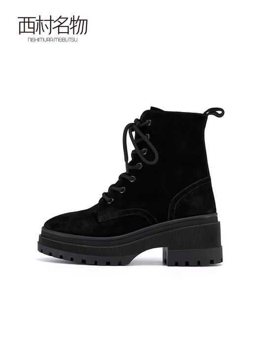 西村名物2021冬季新款百搭牛绒面工装靴系带厚底马丁靴短靴X21DS45371 商品图1