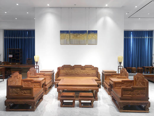 红桥红  家具严选  缅甸花梨（大果紫檀）【山水宝座 清式沙发十二件套】 商品图0