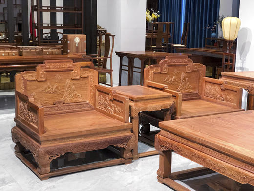 红桥红  家具严选  缅甸花梨（大果紫檀）【山水宝座 清式沙发十二件套】 商品图2
