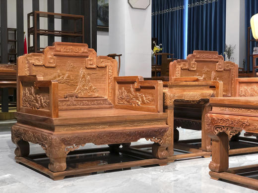 红桥红  家具严选  缅甸花梨（大果紫檀）【山水宝座 清式沙发十二件套】 商品图3