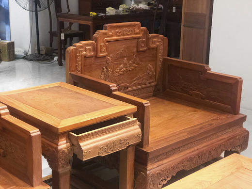 红桥红  家具严选  缅甸花梨（大果紫檀）【山水宝座 清式沙发十二件套】 商品图4