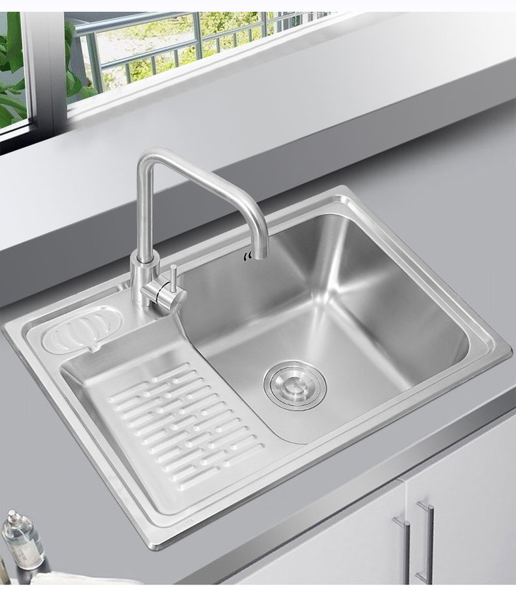 304不锈钢洗衣水槽带搓衣板阳台家用洗衣池台上下盆单槽加厚