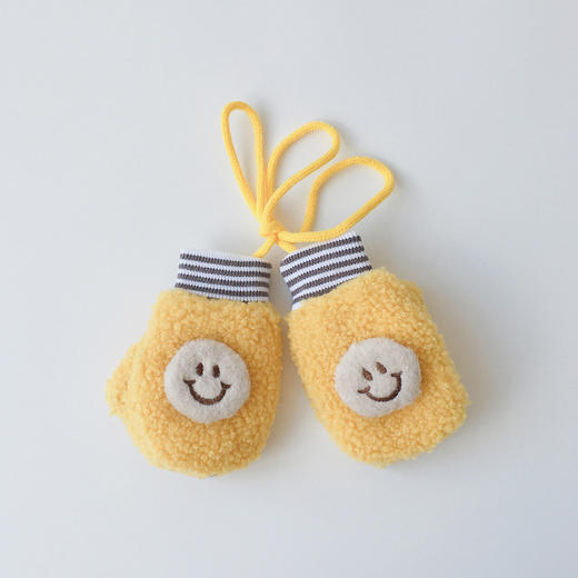 婴儿手套冬季ins韩版新款加绒保暖全指挂脖笑脸针织宝宝手套 商品图9