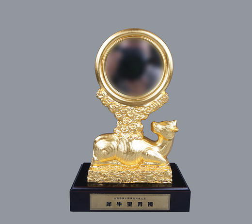 宇达青铜全铜摆件《犀牛望月镜2#》创意礼品 家居饰品摆件 高20cm 商品图0