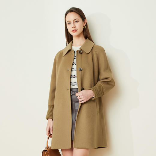 LH9J3斯尔丽2021瑟俪秋冬新款休闲直筒通勤外套针织袖口双面呢中长大衣 商品图2