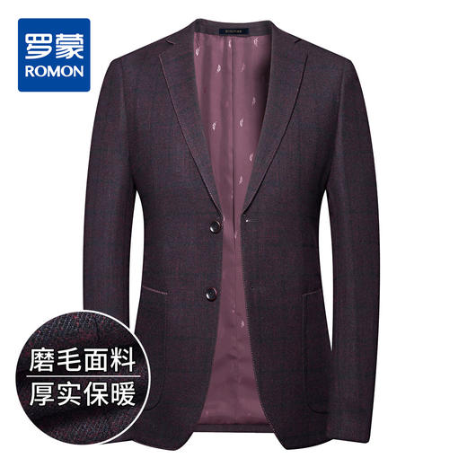 【保暖毛呢】罗蒙秋冬厚款男士休闲西装外套时尚格纹单西服上衣 商品图4