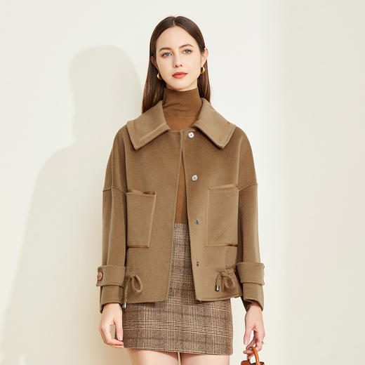 LH9N3斯尔丽2021瑟俪秋冬新款小个子短款干练显瘦下摆抽绳双面呢大衣女 商品图0