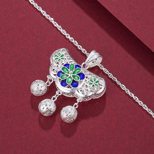【春色满园】子佩集S990银花丝锁吊坠【QBLSH-26】 (不含链)珐琅彩花丝2004204 商品图1