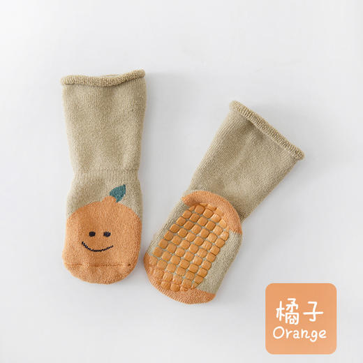 【3双装】21年秋冬新款毛圈加厚防滑新生儿宝宝学步袜卡通中筒水果儿童袜子 商品图7