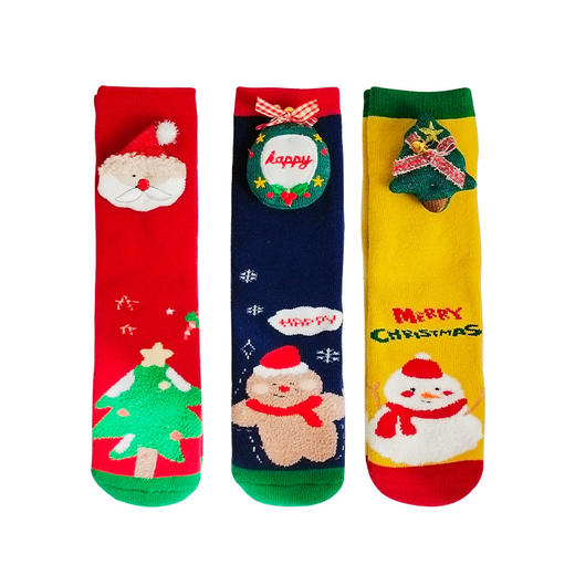 【3双礼盒装】21秋冬新款儿童圣诞袜3双礼盒毛圈加厚卡通保暖儿童袜子 韩版童袜 商品图4