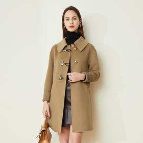 LH9K6斯尔丽2021瑟俪秋冬新款优雅直筒通勤外套针织袖口双面呢大衣女