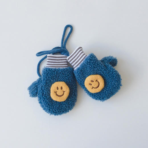 婴儿手套冬季ins韩版新款加绒保暖全指挂脖笑脸针织宝宝手套 商品图5