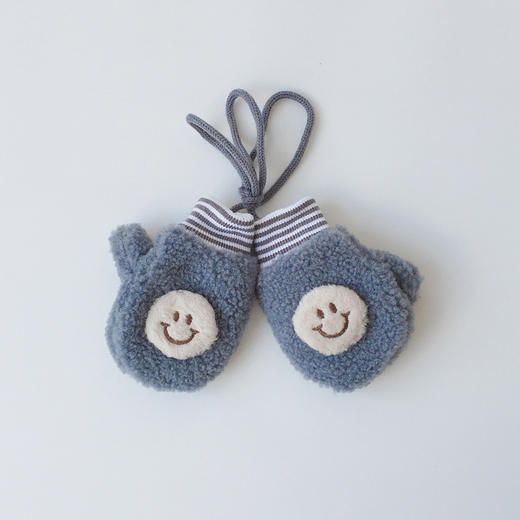 婴儿手套冬季ins韩版新款加绒保暖全指挂脖笑脸针织宝宝手套 商品图7