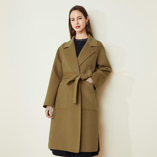 LH9K3斯尔丽2021瑟俪秋冬新款系带式纯色大气慵懒风简约羊毛大衣外套女 商品图0