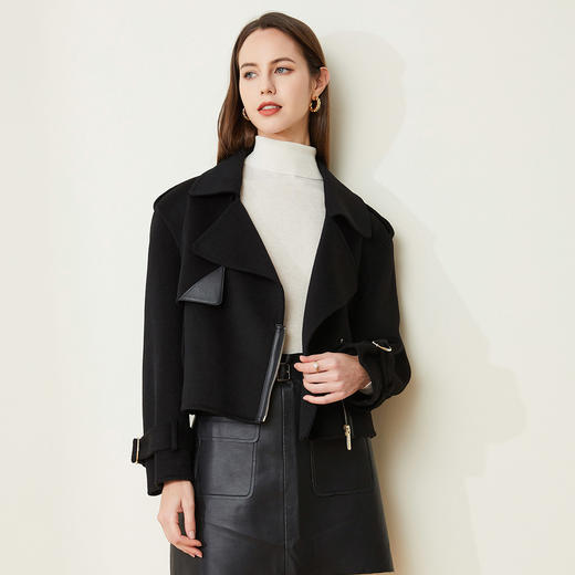 LH9J2斯尔丽2021瑟俪秋冬新款气质干练短款外套小个子通勤双面呢大衣 商品图2
