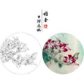 【有步骤、大彩图】工笔画白描底稿《凤蝶紫荆花》花鸟线稿KG05