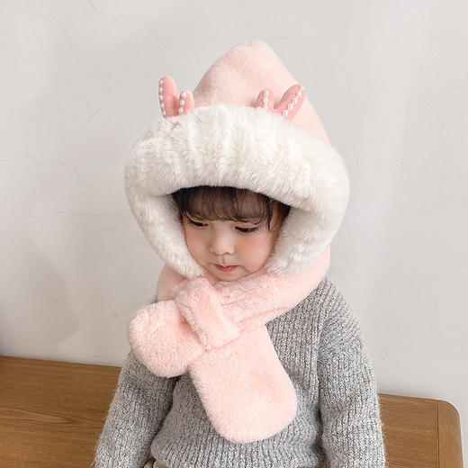 儿童帽子围巾一体加绒秋冬季宝宝男女婴童护耳帽婴幼儿帽子 商品图5