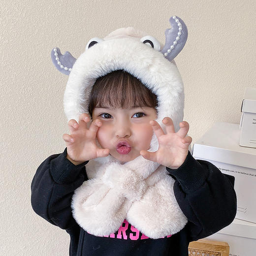 儿童帽子围巾一体加绒秋冬季宝宝男女婴童护耳帽婴幼儿帽子 商品图6