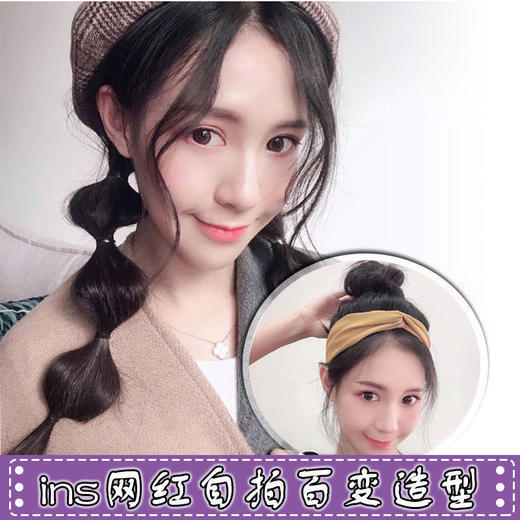 网红泡泡假发马尾女假发片绑带式双灯笼高马尾自然逼真假马尾辫子 商品图1