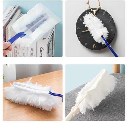 【短款手柄+10个替换头】静电除尘掸子家用一次性便捷收纳清洁扫灰鸡毛掸子擦灰扫灰床底下 商品图0