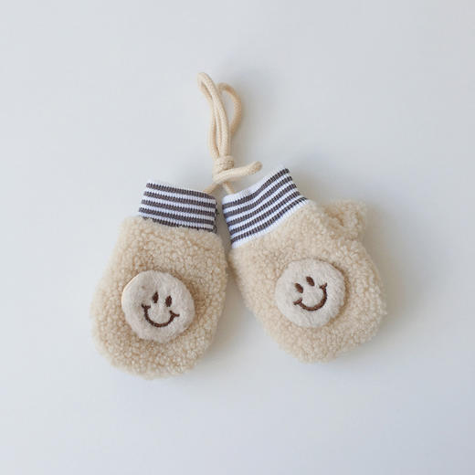 婴儿手套冬季ins韩版新款加绒保暖全指挂脖笑脸针织宝宝手套 商品图8