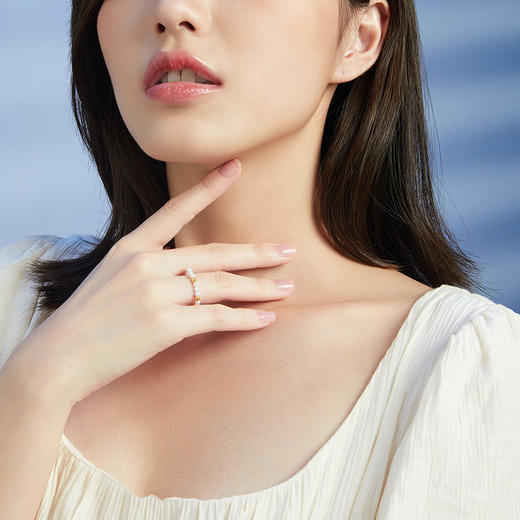 周六福黄18K淡水珍珠戒指女款优雅INS风黄18k金指环官方正品送礼 商品图3