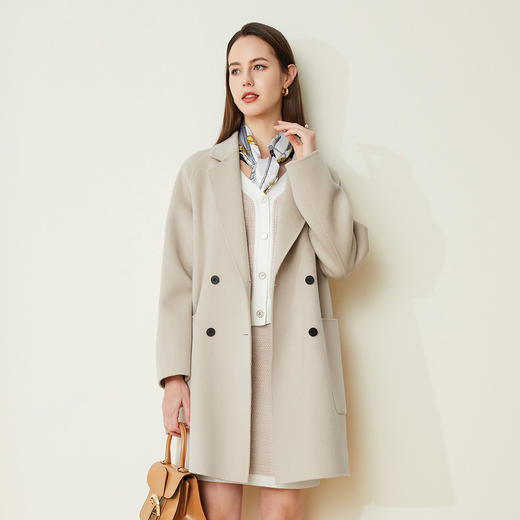 LH9J5斯尔丽2021瑟俪秋冬新款优雅休闲气质羊毛双面呢中长大衣通勤女 商品图1