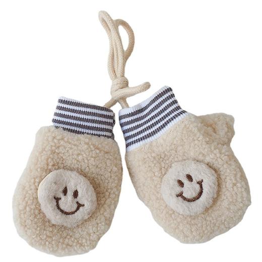 婴儿手套冬季ins韩版新款加绒保暖全指挂脖笑脸针织宝宝手套 商品图4