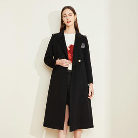 LH9M5斯尔丽2021瑟俪秋冬新款街头风帅气肩章干练气质双面呢长款大衣女