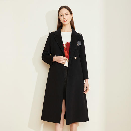 LH9M5斯尔丽2021瑟俪秋冬新款街头风帅气肩章干练气质双面呢长款大衣女 商品图0