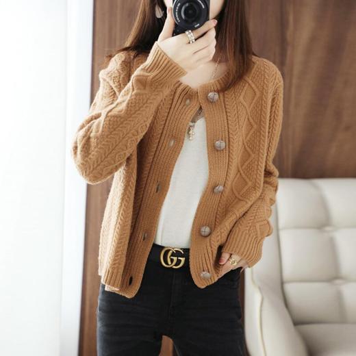 新款圆领开衫女麻花外套针织宽松打底短款大码 RWQ694 商品图2