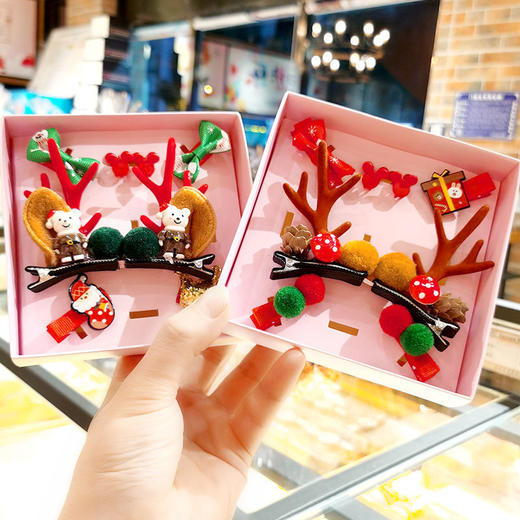 【儿童圣诞节发饰礼盒套装】圣诞鹿角可爱雪人头绳女童麋鹿发卡头饰品 商品图2