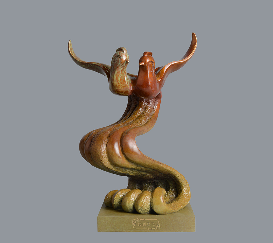 宇达青铜全铜摆件《比翼双飞》创意礼品  家居饰品摆件 高41cm