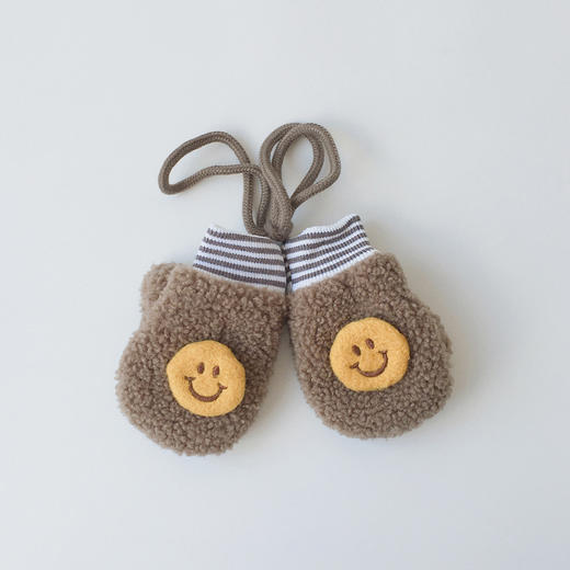 婴儿手套冬季ins韩版新款加绒保暖全指挂脖笑脸针织宝宝手套 商品图6