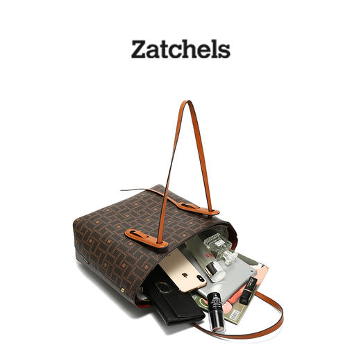 Zatchels 深棕色老花料时尚托特包 英国 商品图4