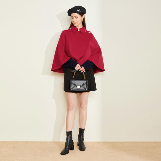 LH9L6斯尔丽2021瑟俪秋冬新款摩登气质斗篷款双面呢披肩式短款女式大衣 商品图2