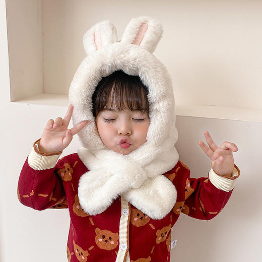 儿童帽子围巾一体加绒秋冬季宝宝男女婴童护耳帽婴幼儿帽子 商品图12