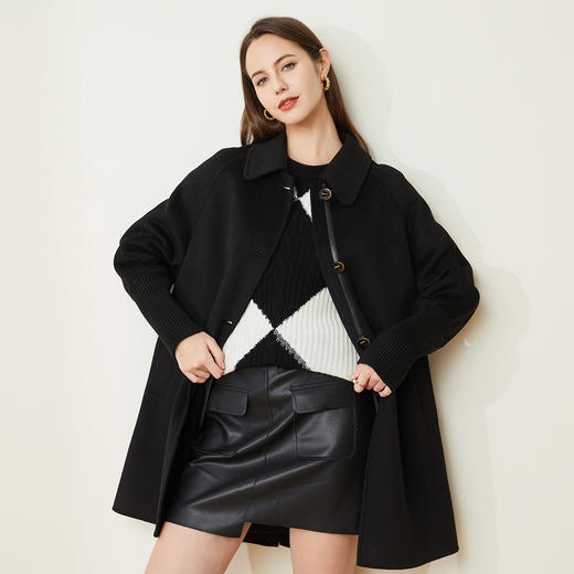 LH9J3斯尔丽2021瑟俪秋冬新款休闲直筒通勤外套针织袖口双面呢中长大衣 商品图4