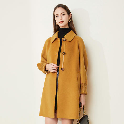 LH9J3斯尔丽2021瑟俪秋冬新款休闲直筒通勤外套针织袖口双面呢中长大衣 商品图0