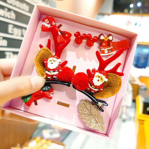 【儿童圣诞节发饰礼盒套装】圣诞鹿角可爱雪人头绳女童麋鹿发卡头饰品 商品图3
