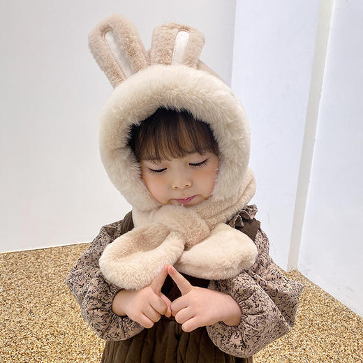 儿童帽子围巾一体加绒秋冬季宝宝男女婴童护耳帽婴幼儿帽子 商品图3