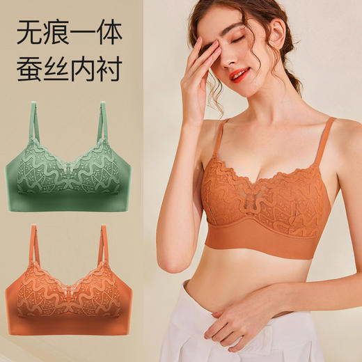 【无痕一体 蚕丝蛋白内衬】四季款纯色蕾丝抹胸内衣 立体三角杯 无钢圈更舒适 大胸显小文胸 商品图1