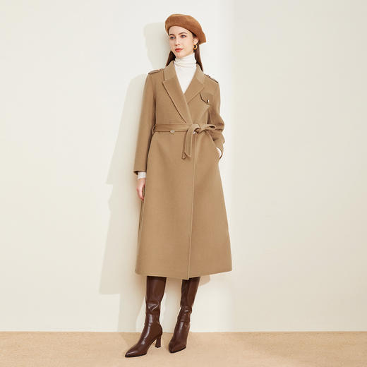 LH9M5斯尔丽2021瑟俪秋冬新款街头风帅气肩章干练气质双面呢长款大衣女 商品图2