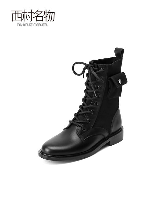 西村名物2021秋冬新款简约瘦瘦靴方跟圆头弹力袜靴女短靴X21DS46001 商品图2