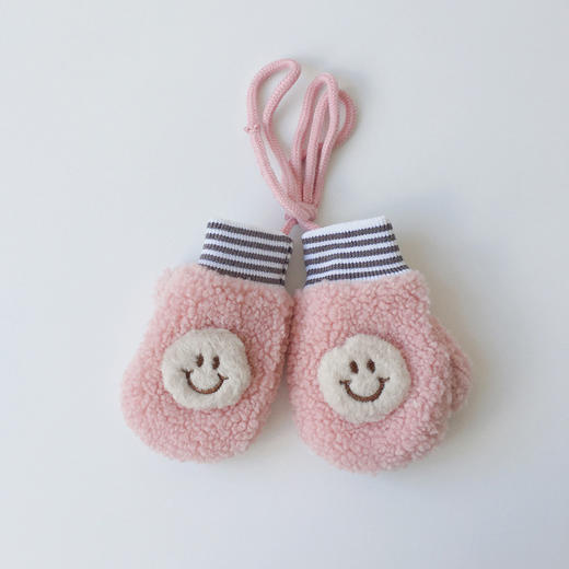 婴儿手套冬季ins韩版新款加绒保暖全指挂脖笑脸针织宝宝手套 商品图10