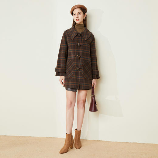 LH9J7斯尔丽2021瑟俪秋冬新款双面呢通勤外套格子中长大衣 商品图3