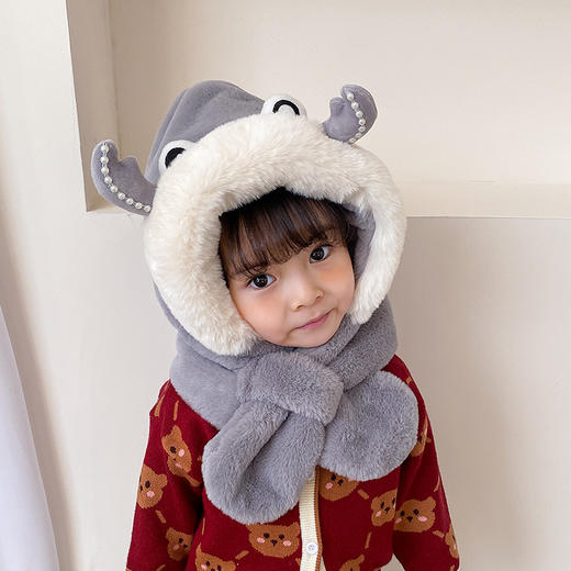 儿童帽子围巾一体加绒秋冬季宝宝男女婴童护耳帽婴幼儿帽子 商品图9