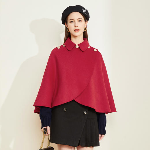 LH9L6斯尔丽2021瑟俪秋冬新款摩登气质斗篷款双面呢披肩式短款女式大衣 商品图0