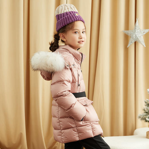 【女童连帽90白鹅绒羽绒服】21年冬新品女童连帽加厚保暖羽绒服 商品图3