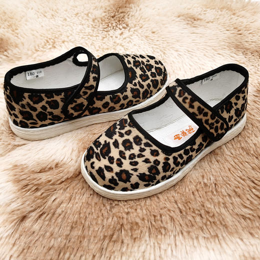 内联升童鞋手工单鞋千层底豹纹粘扣一代布鞋5280C 商品图3